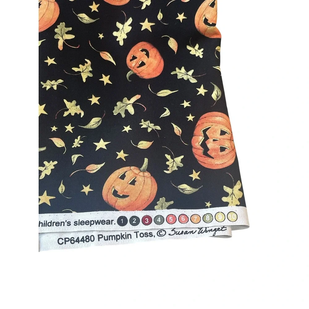 Susan Winget Pumpkin Toss Fabric Halloween BTY Yard Black Orange Cotton CP64480